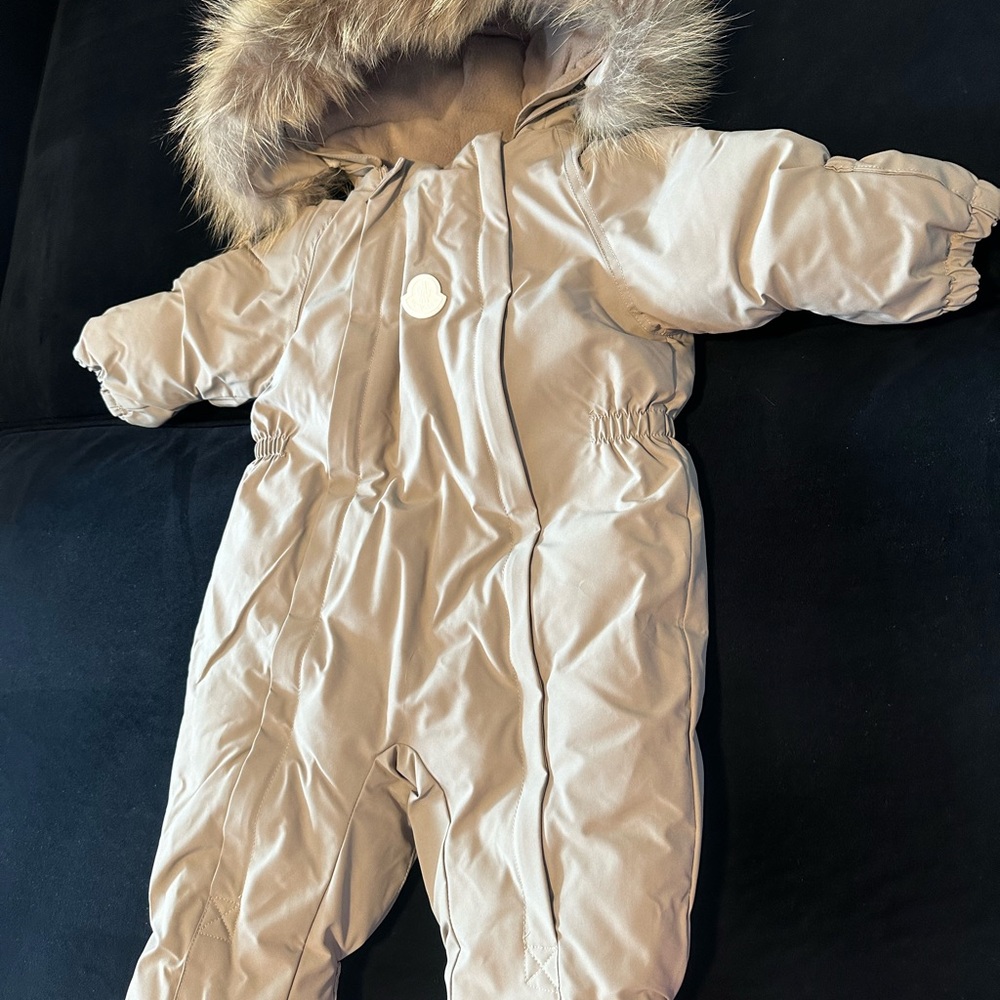 Moncler Beige Kids Puffer Jacket with Fur Hood